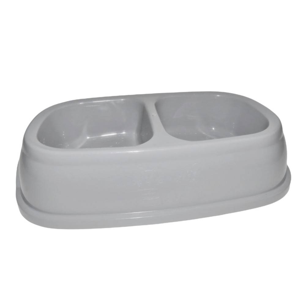 Ecuelle double bol 2 x 400 ml, gris en plastique, pour chien - Imagen 3