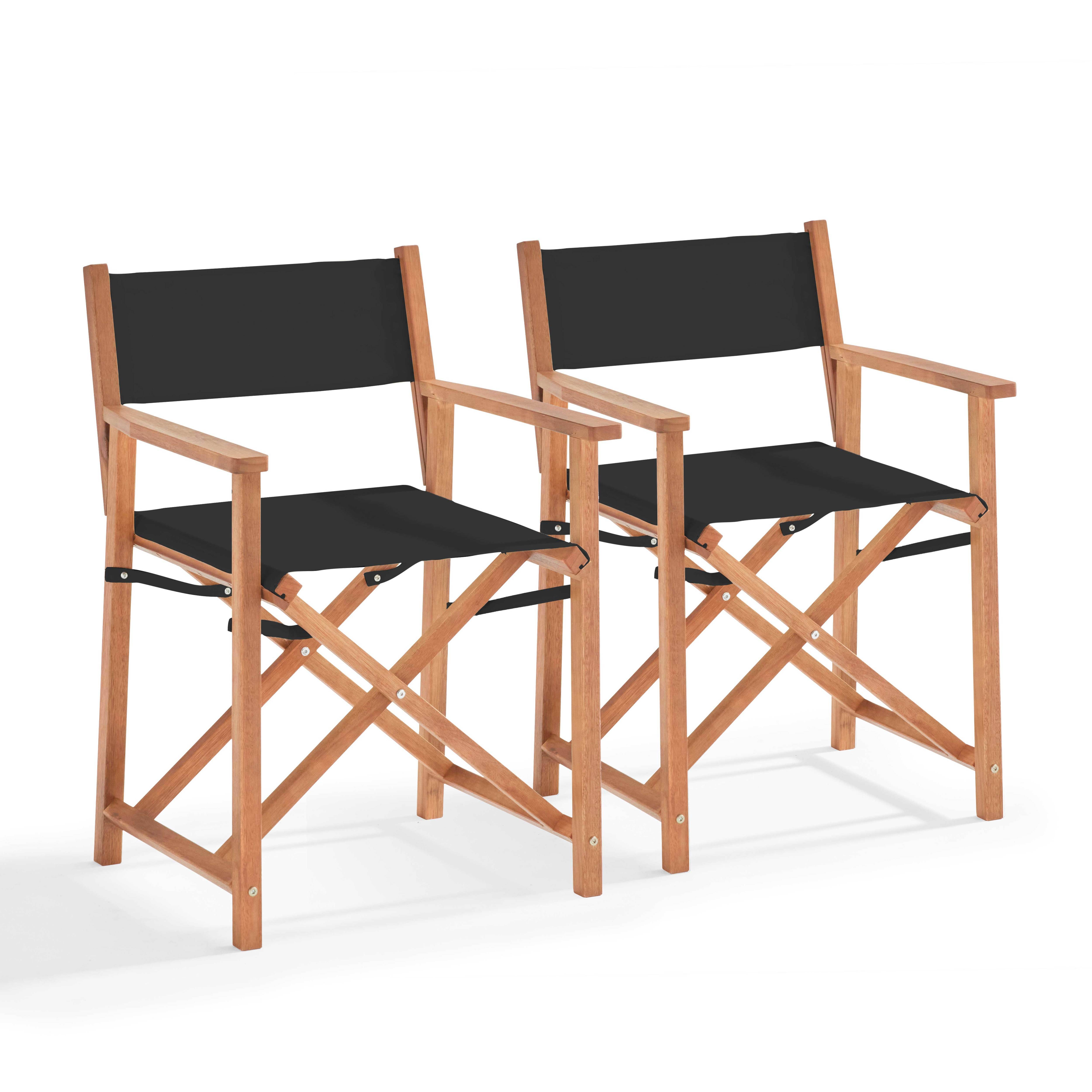 Oviala - Lot de 2 chaises pliantes en bois d'eucalyptus et textilène noir Mostra - Oviala - Imagen 1
