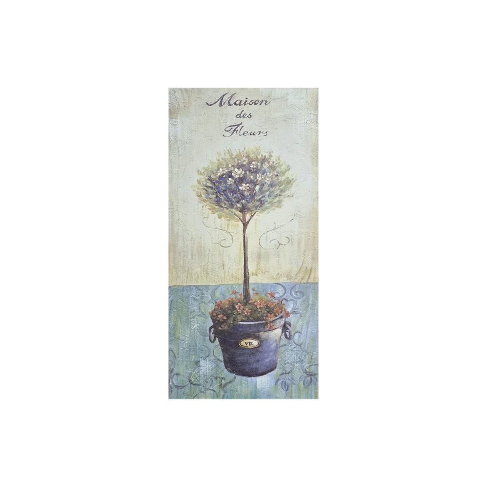 Chemin De Campagne - Tableau peinture sur bois beige et bleu 40 x 80cm Chemin de campagne