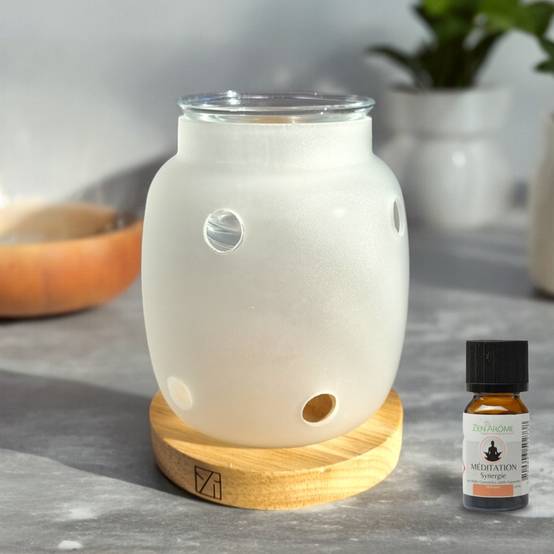 Brûle Parfum Siete - Brûleur Cire Parfumée – Diffuseur Parfum d'Ambiance – Bougeoir en Verre et Bois - Haut: 11.5 cm - Zen'Arôme - Image 6