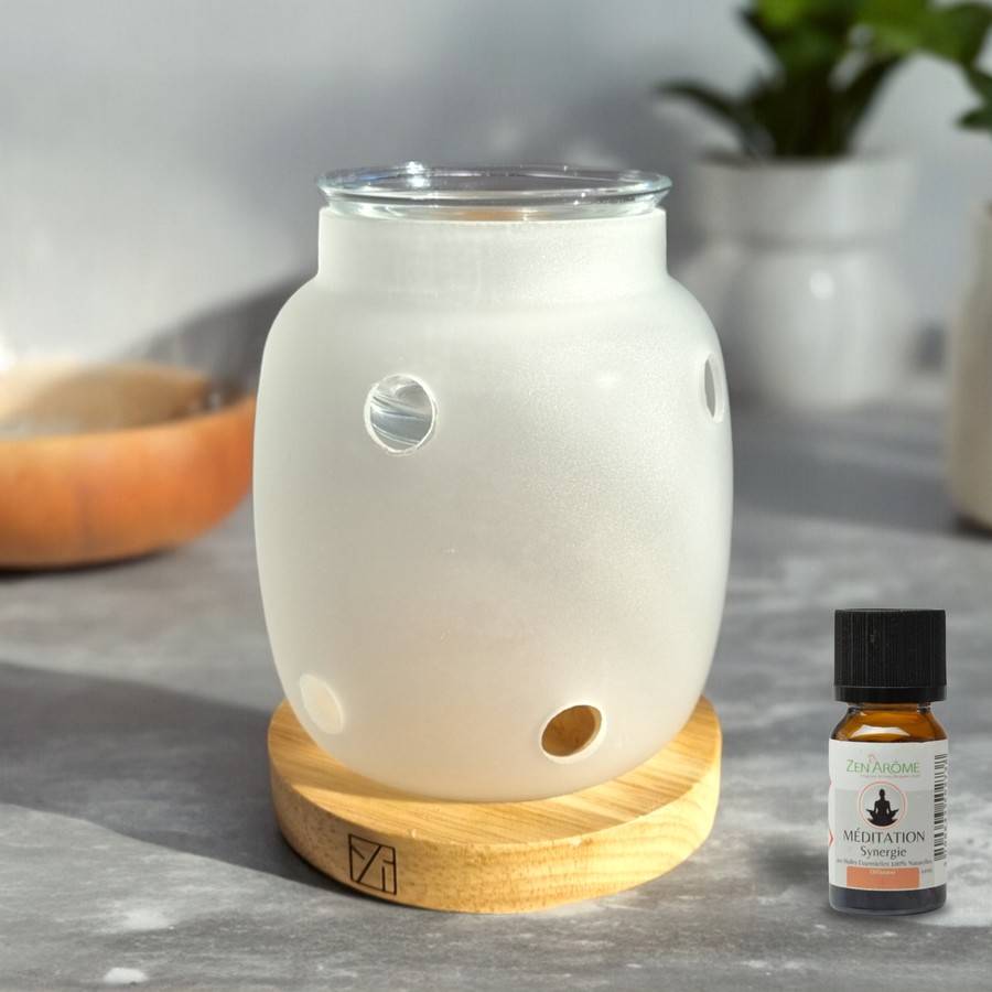 Brûle Parfum Siete - Brûleur Cire Parfumée – Diffuseur Parfum d'Ambiance – Bougeoir en Verre et Bois - Haut: 11.5 cm - Zen'Arôme - Image 6