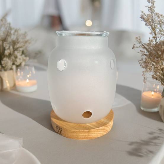 Brûle Parfum Siete - Brûleur Cire Parfumée – Diffuseur Parfum d'Ambiance – Bougeoir en Verre et Bois - Haut: 11.5 cm - Zen'Arôme - Image 5