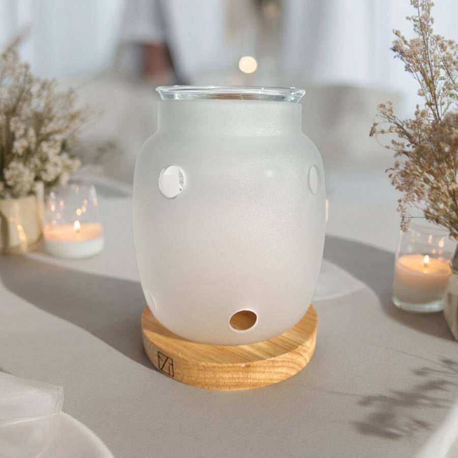Brûle Parfum Siete - Brûleur Cire Parfumée – Diffuseur Parfum d'Ambiance – Bougeoir en Verre et Bois - Haut: 11.5 cm - Zen'Arôme - Image 5