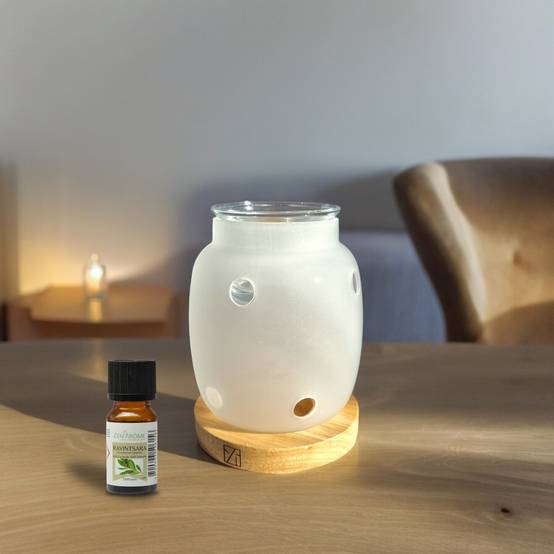 Brûle Parfum Siete - Brûleur Cire Parfumée – Diffuseur Parfum d'Ambiance – Bougeoir en Verre et Bois - Haut: 11.5 cm - Zen'Arôme - Image 2