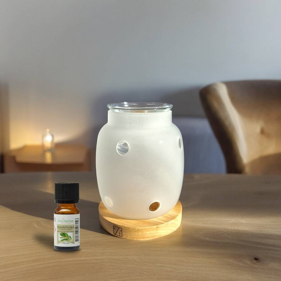 Brûle Parfum Siete - Brûleur Cire Parfumée – Diffuseur Parfum d'Ambiance – Bougeoir en Verre et Bois - Haut: 11.5 cm - Zen'Arôme - Image 2