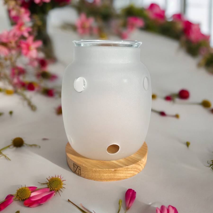 Brûle Parfum Siete - Brûleur Cire Parfumée – Diffuseur Parfum d'Ambiance – Bougeoir en Verre et Bois - Haut: 11.5 cm - Zen'Arôme - Image 8