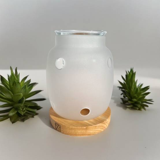Brûle Parfum Siete - Brûleur Cire Parfumée – Diffuseur Parfum d'Ambiance – Bougeoir en Verre et Bois - Haut: 11.5 cm - Zen'Arôme - Image 4