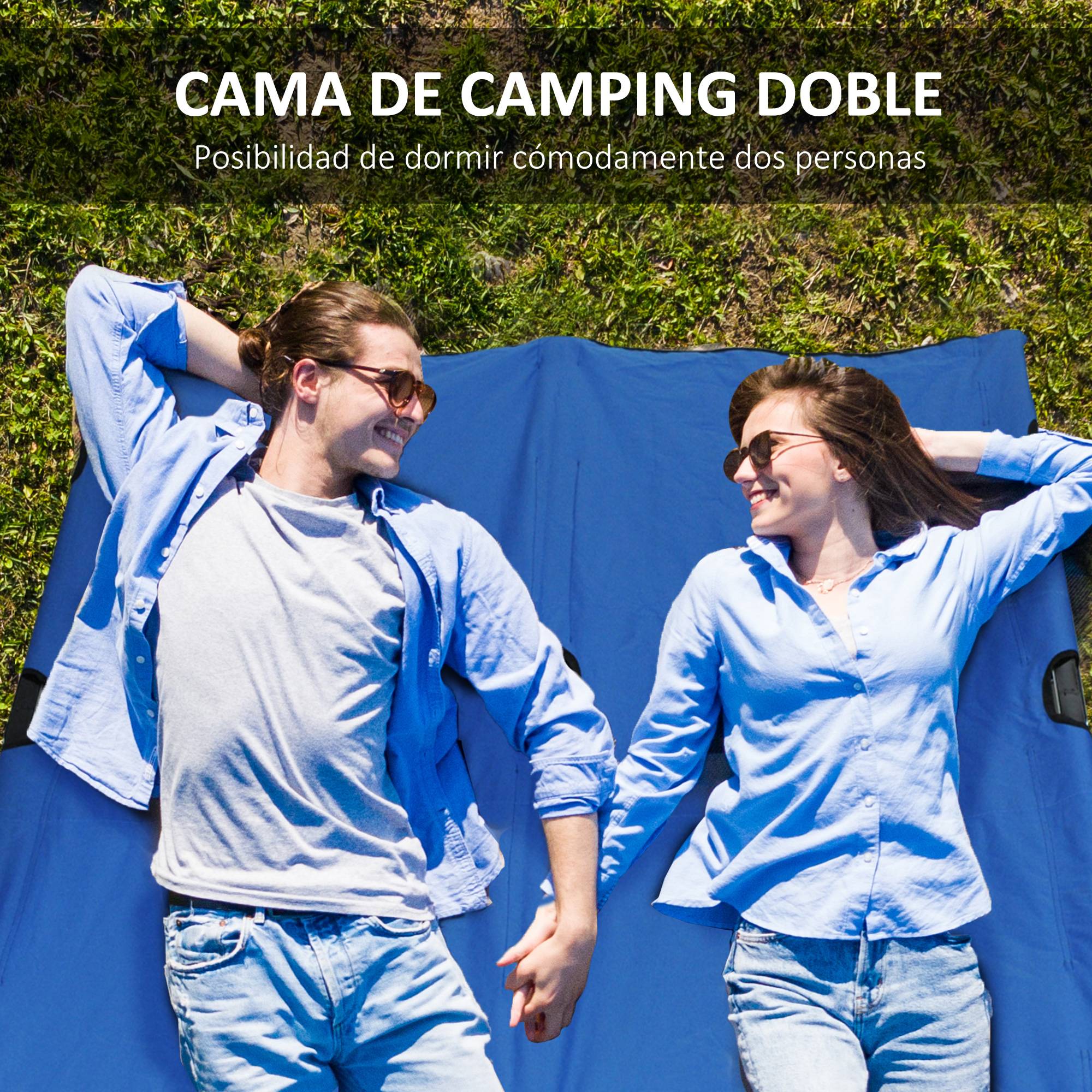 Lit de camp pliant avec sac de transport et cadre en métal, capacité de charge 136 kg, idéal pour la plage et la randonnée, 193 x 125 x 40 cm, bleu - Image 8