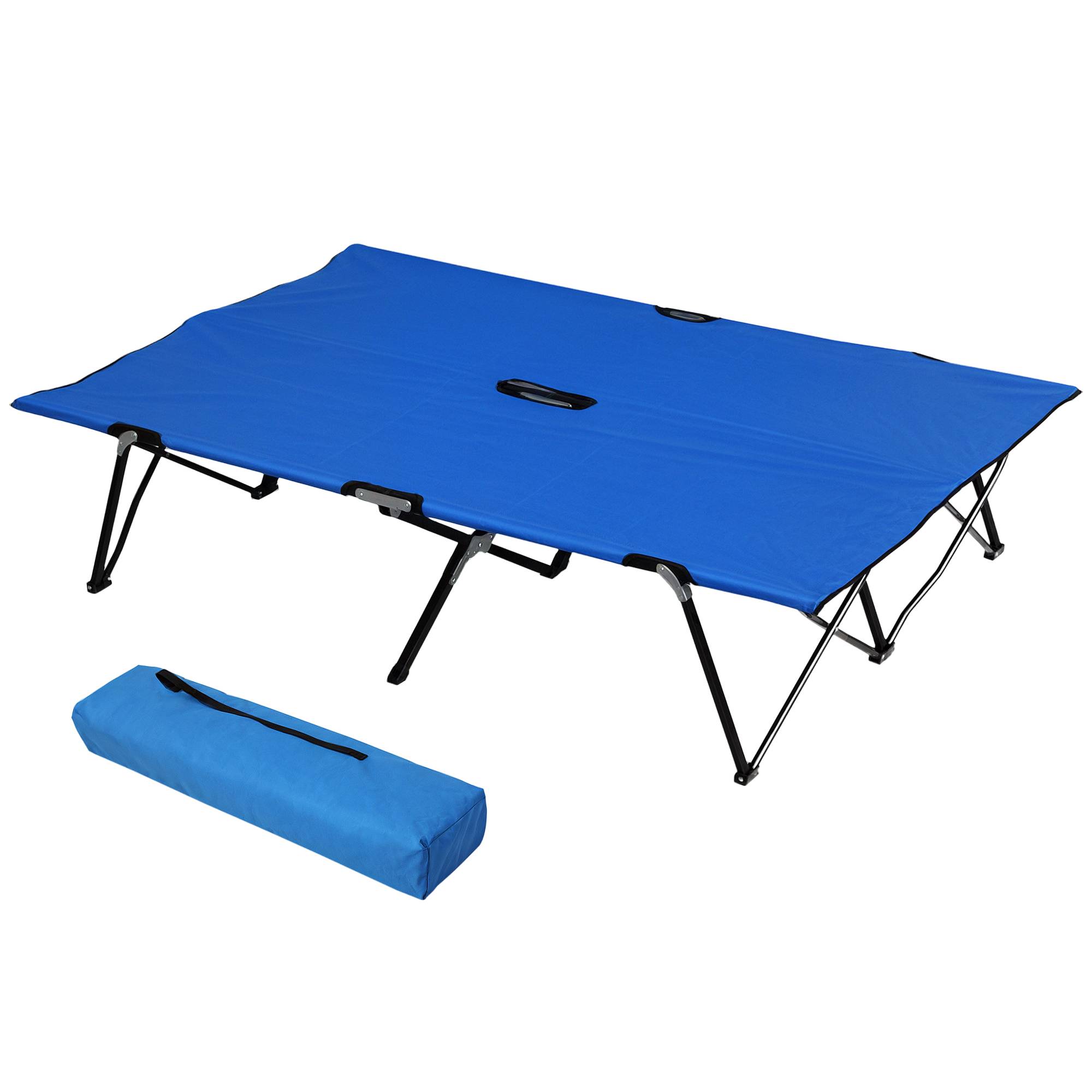 Lit de camp pliant avec sac de transport et cadre en métal, capacité de charge 136 kg, idéal pour la plage et la randonnée, 193 x 125 x 40 cm, bleu