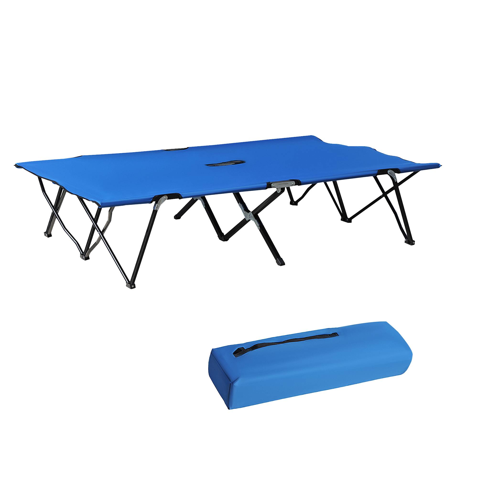 Lit de camp pliant avec sac de transport et cadre en métal, capacité de charge 136 kg, idéal pour la plage et la randonnée, 193 x 125 x 40 cm, bleu - Image 2