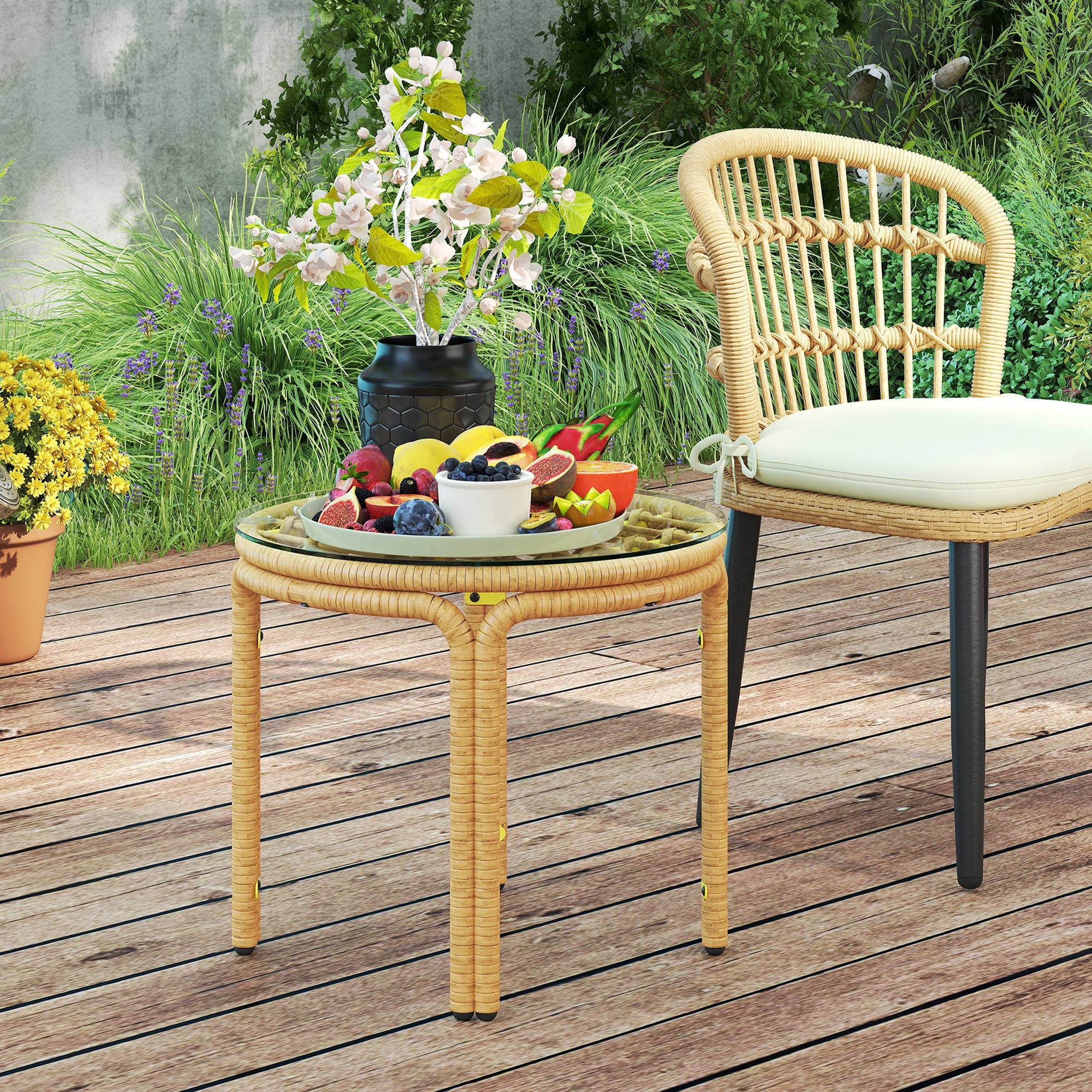 Table d'appoint extérieure résine tressée jaune 50 x 50 x 44 cm - PANGIVO - Image 3