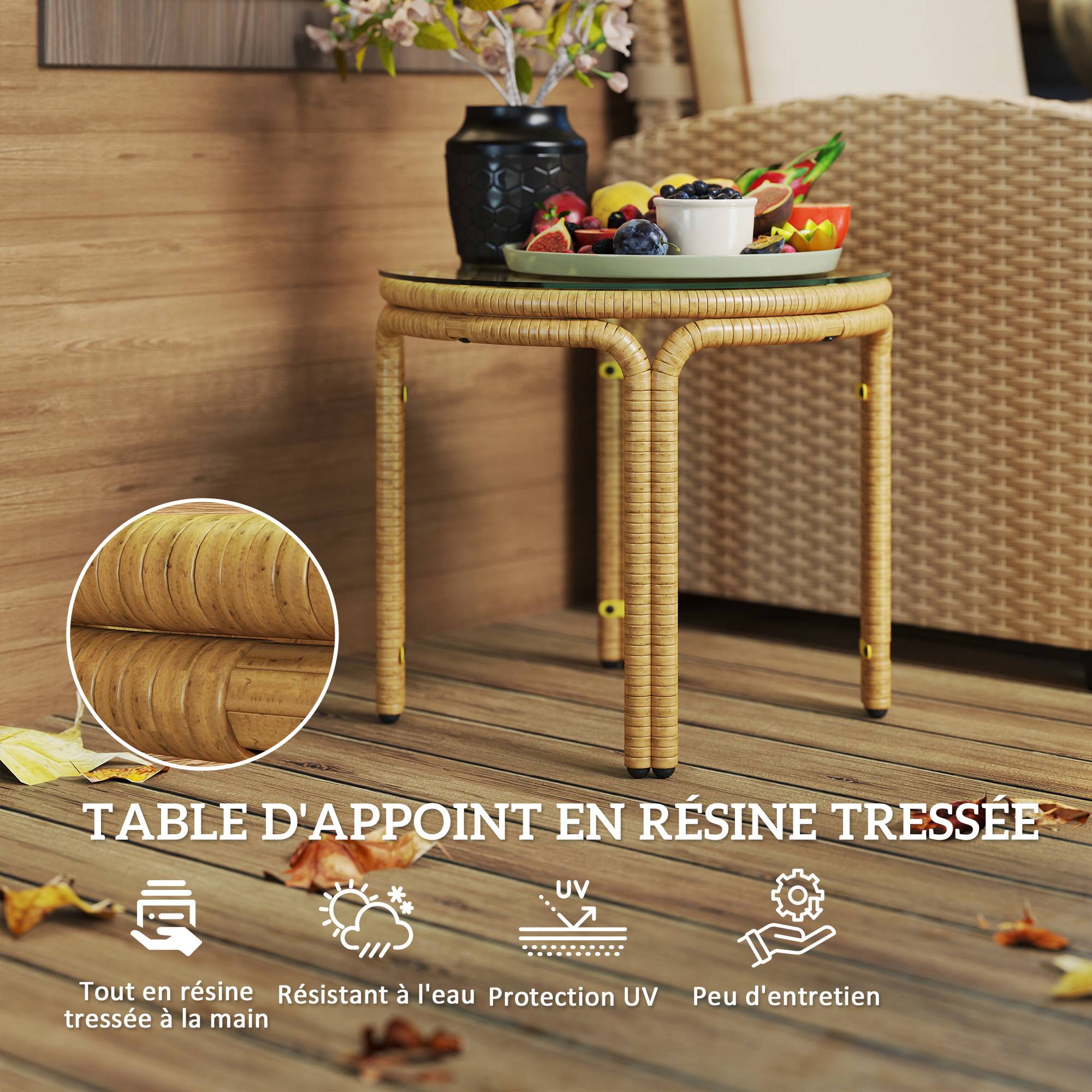 Table d'appoint extérieure résine tressée jaune 50 x 50 x 44 cm - PANGIVO - Image 6