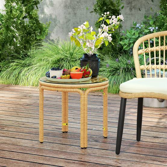 Table d'appoint extérieure résine tressée jaune 50 x 50 x 44 cm - PANGIVO - Image 10