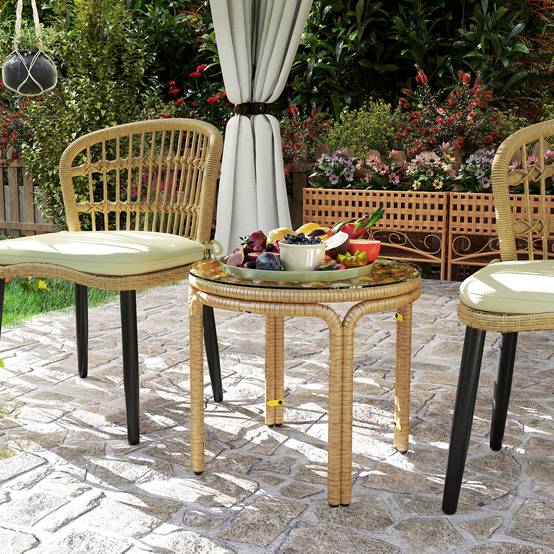 Table d'appoint extérieure résine tressée jaune 50 x 50 x 44 cm - PANGIVO - Image 4
