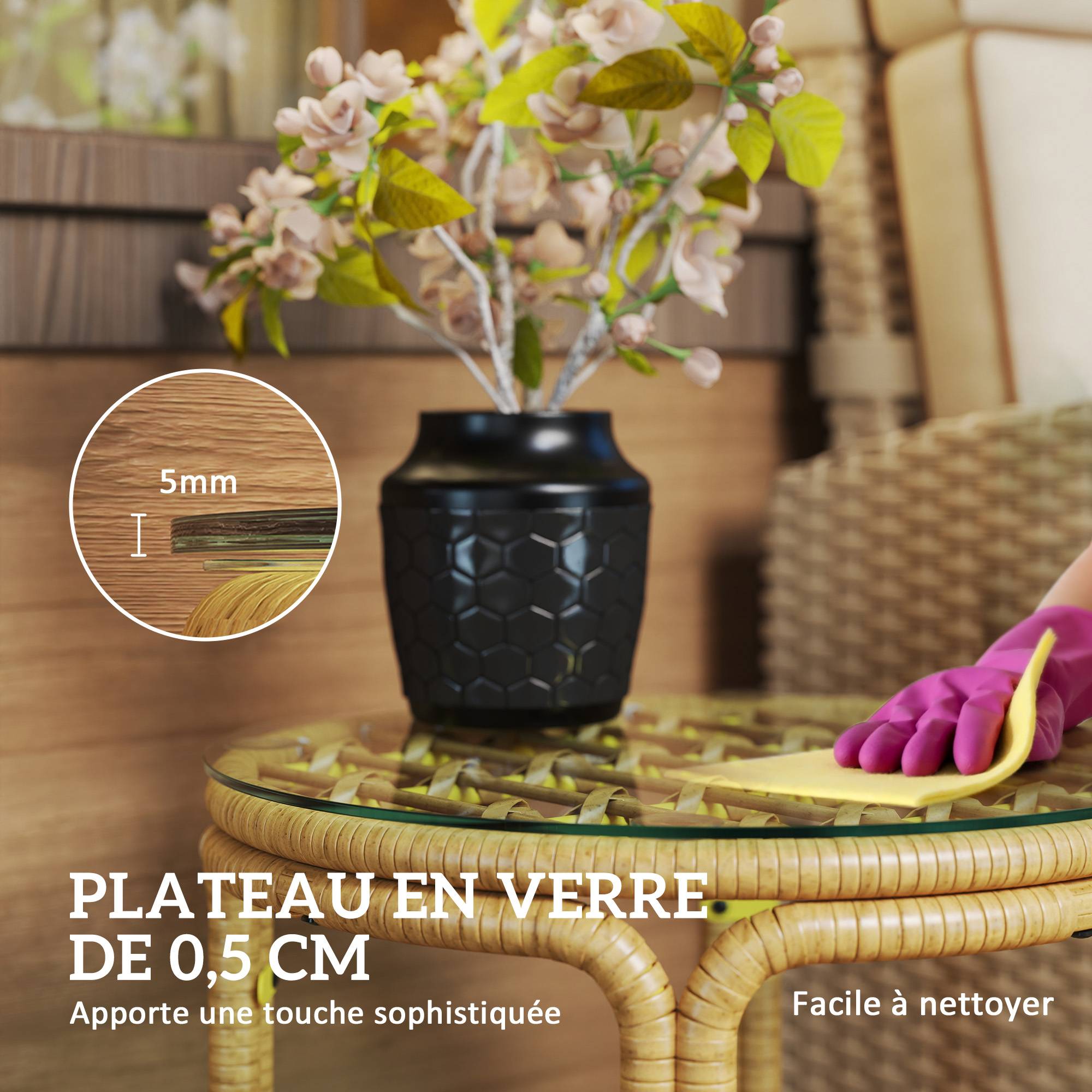 Table d'appoint extérieure résine tressée jaune 50 x 50 x 44 cm - PANGIVO - Image 8