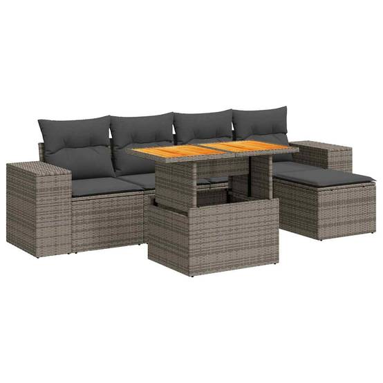 ComfortXL - Salon de jardin 6 places résine tressée avec table ajustable et pouf Gris – ComfortXL Outdoor Living - Image 2