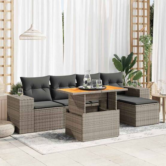 ComfortXL - Salon de jardin 6 places résine tressée avec table ajustable et pouf Gris – ComfortXL Outdoor Living - Image 1
