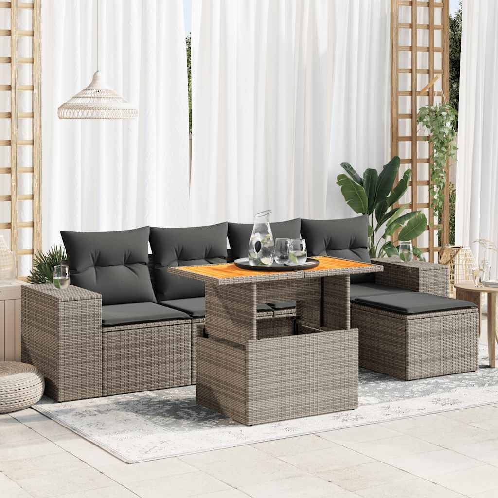 ComfortXL - Salon de jardin 6 places résine tressée avec table ajustable et pouf Gris – ComfortXL Outdoor Living - Image 1