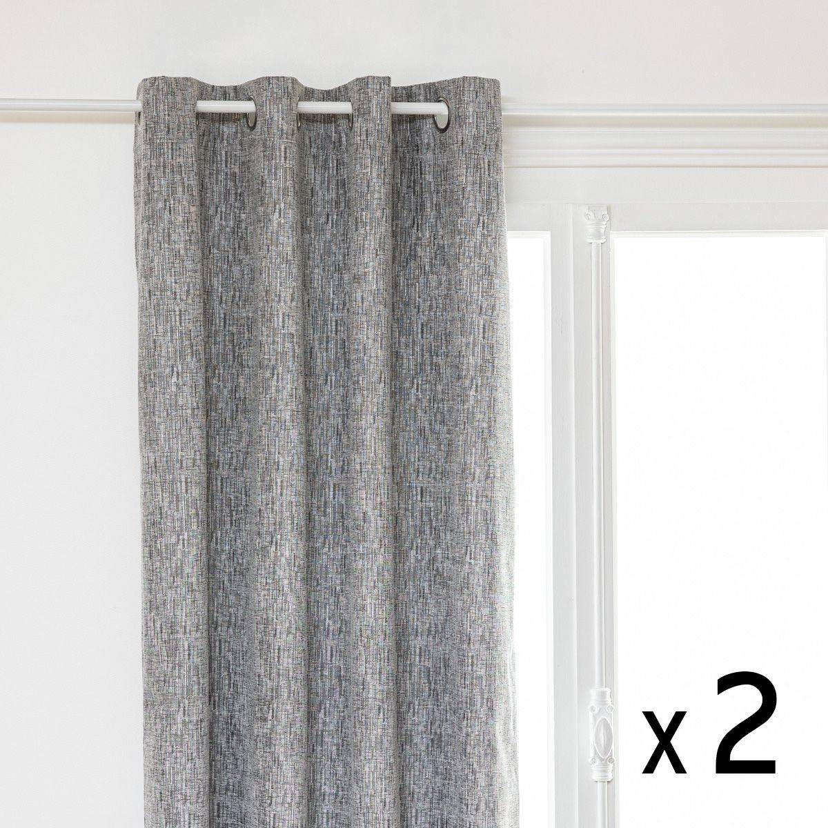 Atmosphera - Lot de 2 Rideaux à  œillets Occultant Jacquard Gris Foncé 140 x 260 cm - Imagen 1