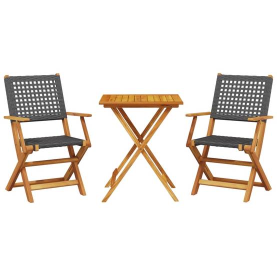 Salon de Jardin 2 Personnes Résine Tressée et Bois Pliable pour Balcon Noir Table Carrée 60x60cm – ComfortXL Outdoor Living - Image 2