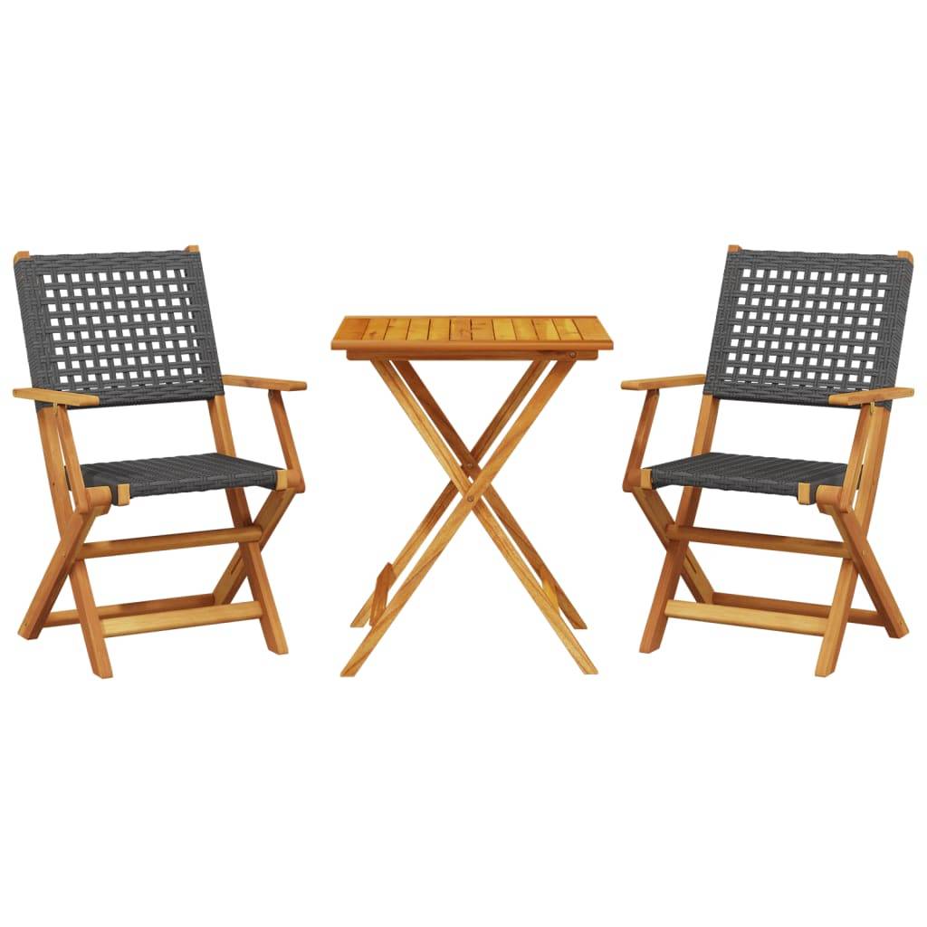 Salon de Jardin 2 Personnes Résine Tressée et Bois Pliable pour Balcon Noir Table Carrée 60x60cm – ComfortXL Outdoor Living - Image 2