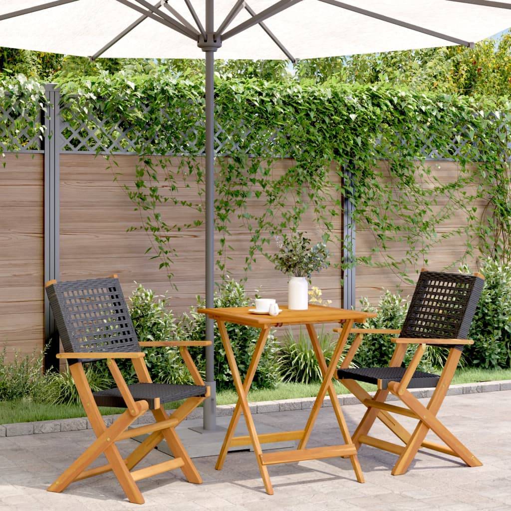 Salon de Jardin 2 Personnes Résine Tressée et Bois Pliable pour Balcon Noir Table Carrée 60x60cm – ComfortXL Outdoor Living