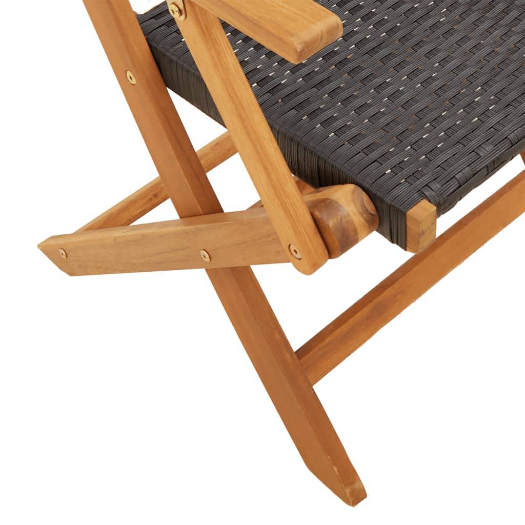 Salon de Jardin 2 Personnes Résine Tressée et Bois Pliable pour Balcon Noir Table Carrée 60x60cm – ComfortXL Outdoor Living - Image 9