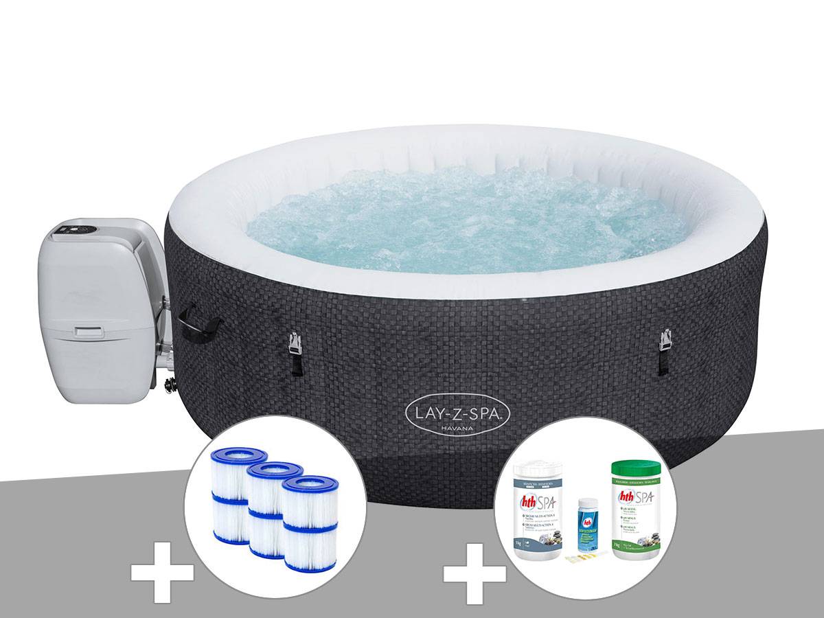 Bestway - Kit spa gonflable Bestway Lay-Z-Spa Havana rond Airjet 2/4 places + 6 filtres + Kit traitement brome