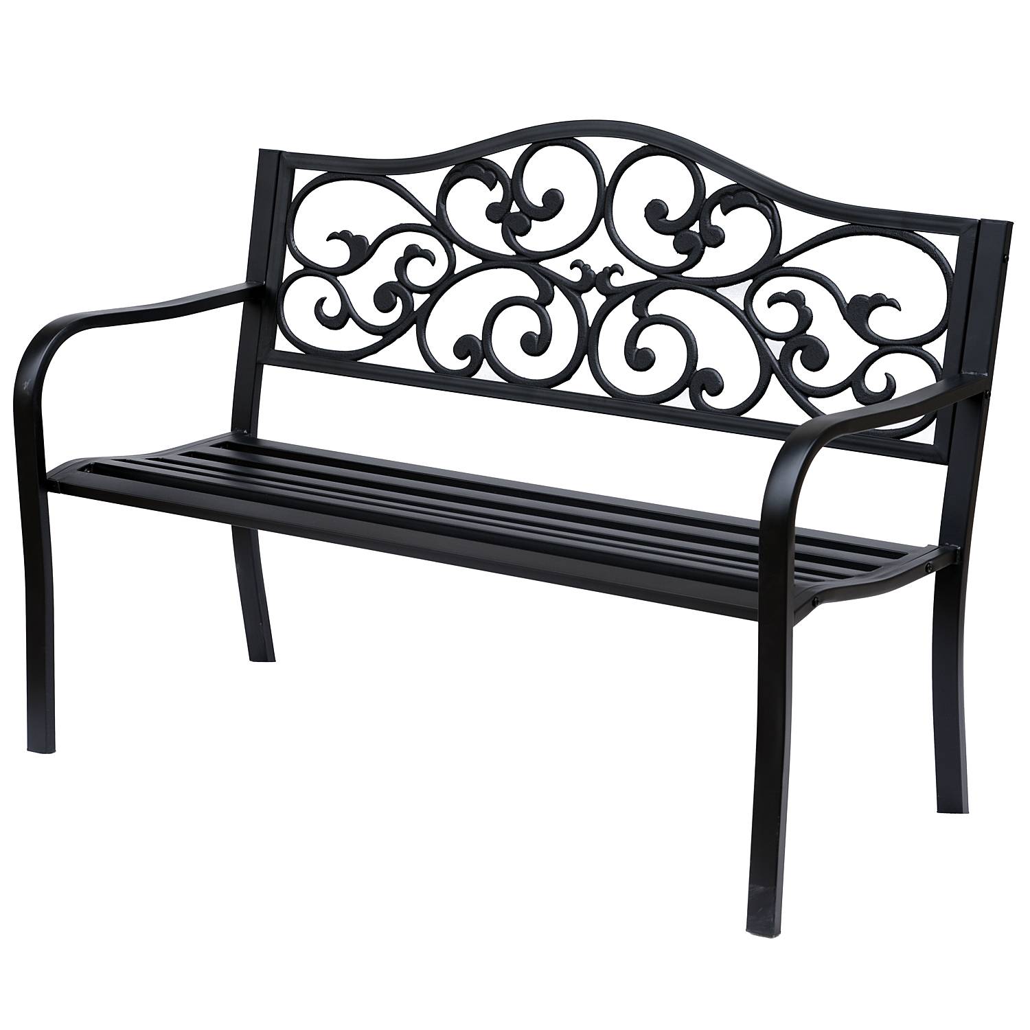Outsunny - Banc 3 places de jardin terrasse style cosy chic 127L x 60l x 89H cm métal époxy anticorrosion noir - Outsunny - Imagen 1