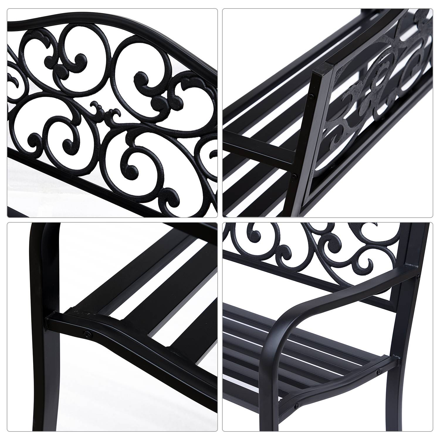 Outsunny - Banc 3 places de jardin terrasse style cosy chic 127L x 60l x 89H cm métal époxy anticorrosion noir - Outsunny - Imagen 6