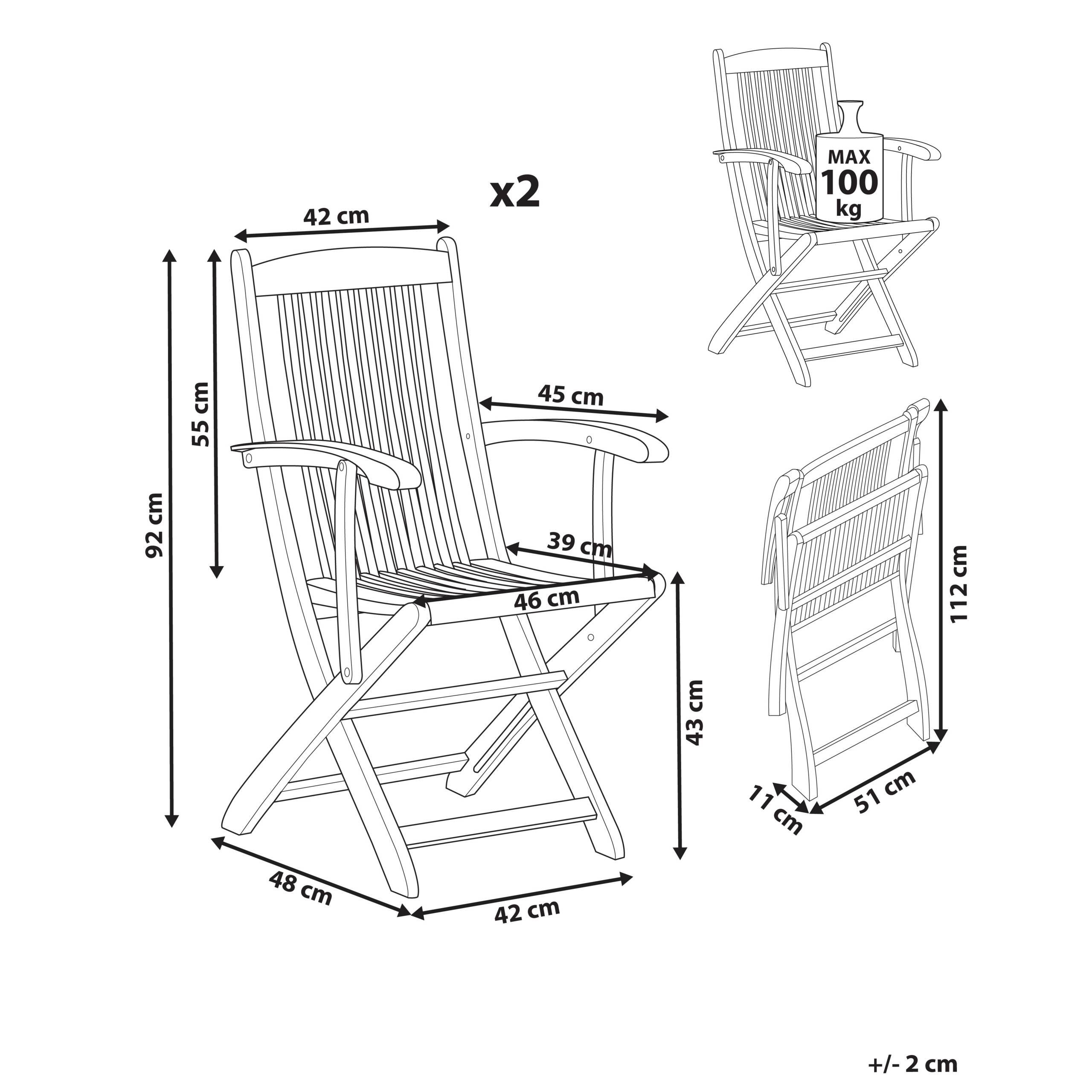 Beliani - Chaise de jardin Acacia Marron clair MAUI II - 46x48x92- Beliani - Imagen 3