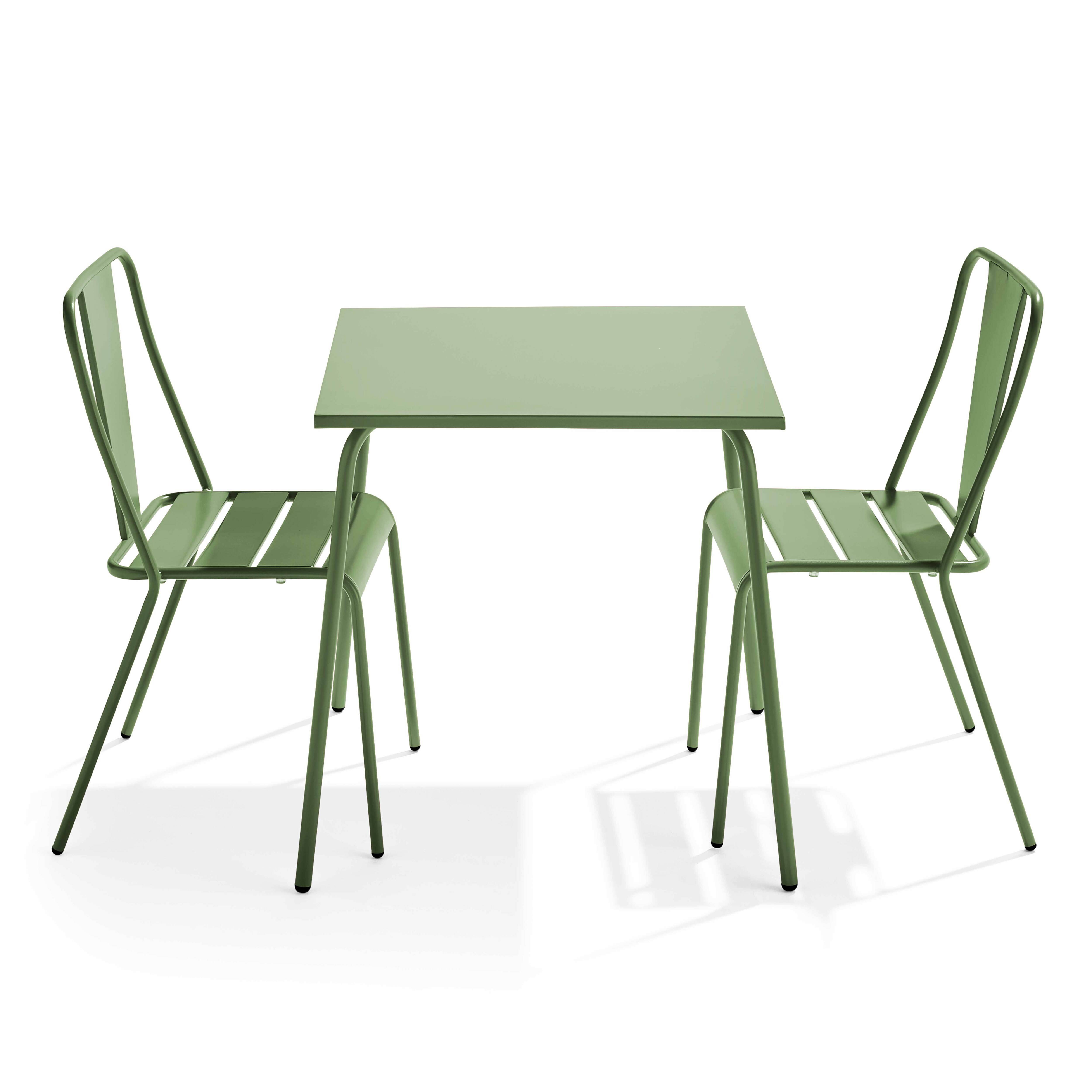 Oviala - Ensemble table de jardin carrée et 2 chaises bistrot vert cactus Palavas - Oviala - Imagen 1