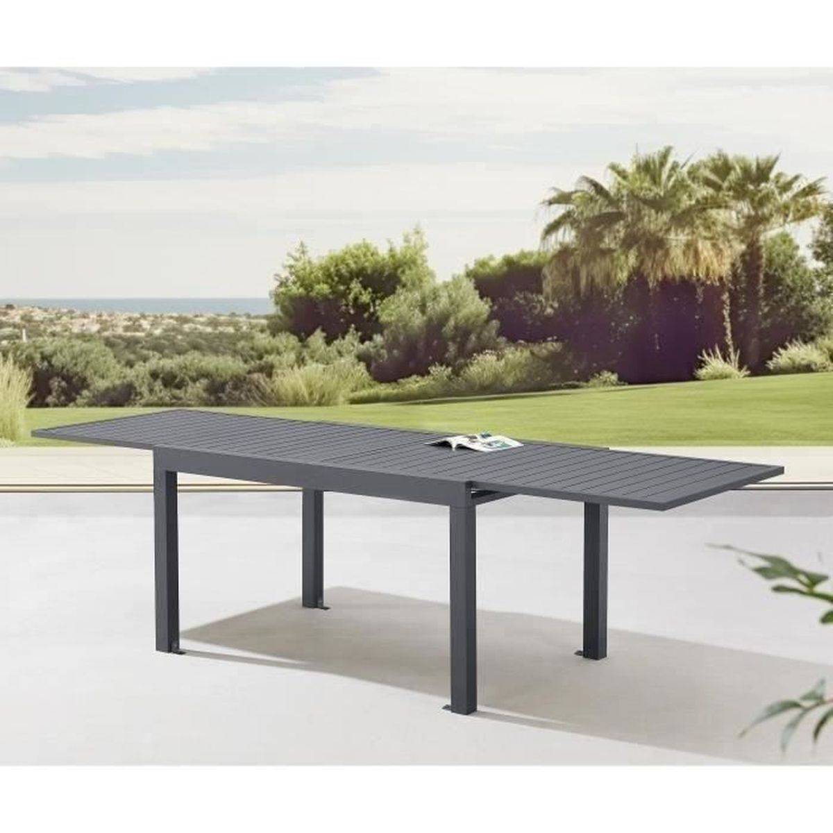 Sans Marque - Table de jardin extensible rectangulaire aluminium gris anthracite 135 à 270 cm, 6 à 8 - SABAIDECO - Image 2