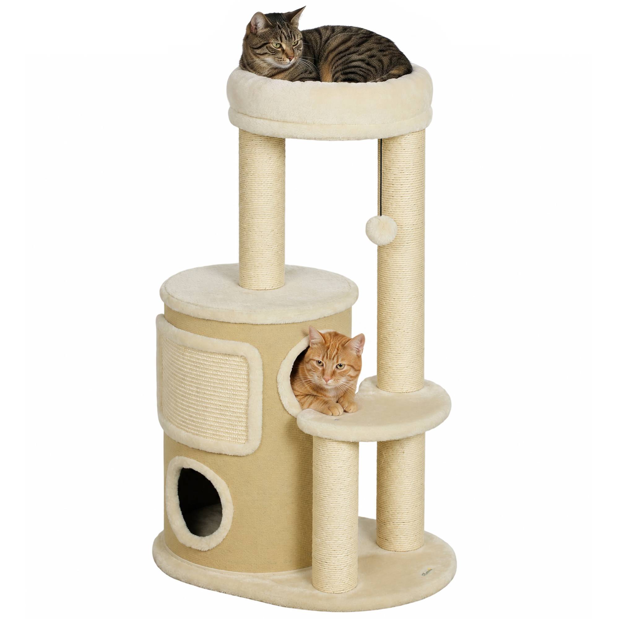 Arbre à chat tonneau 2 étages griffoirs sisal, plateforme griffoir balle, chats 5kg - Image 1