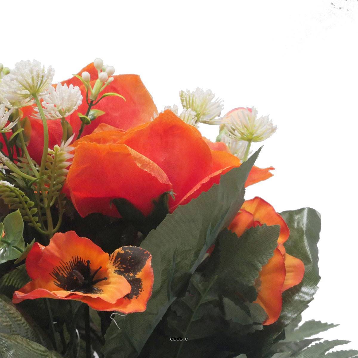Artificielles - Pot de Rose, pensée et mini fleurs artificiels pour la Toussaint Orange - couleur: Orange - Imagen 3