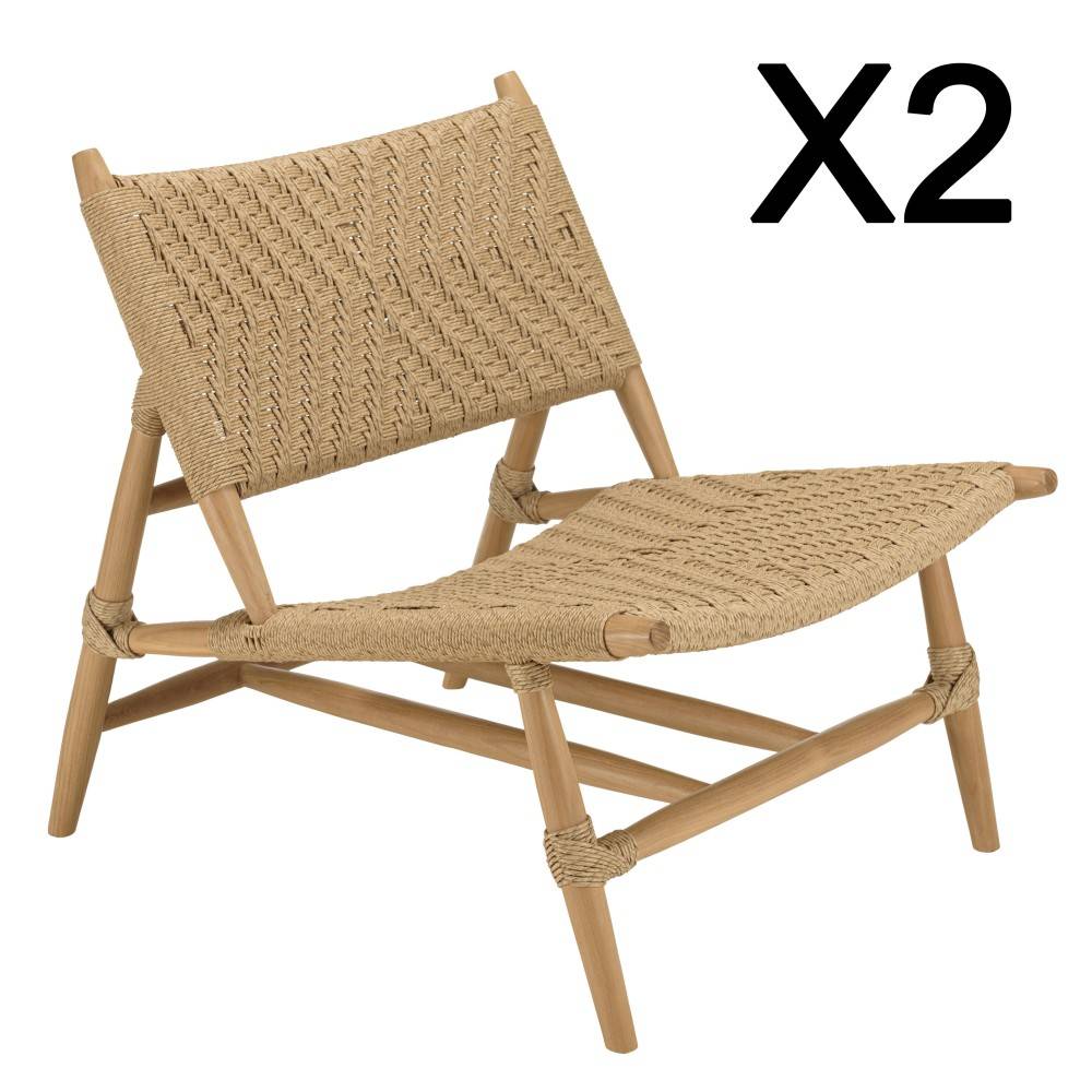 VALERIA - Lot de 2 fauteuils lounge jardin en bois teck rotin relief - Image 10