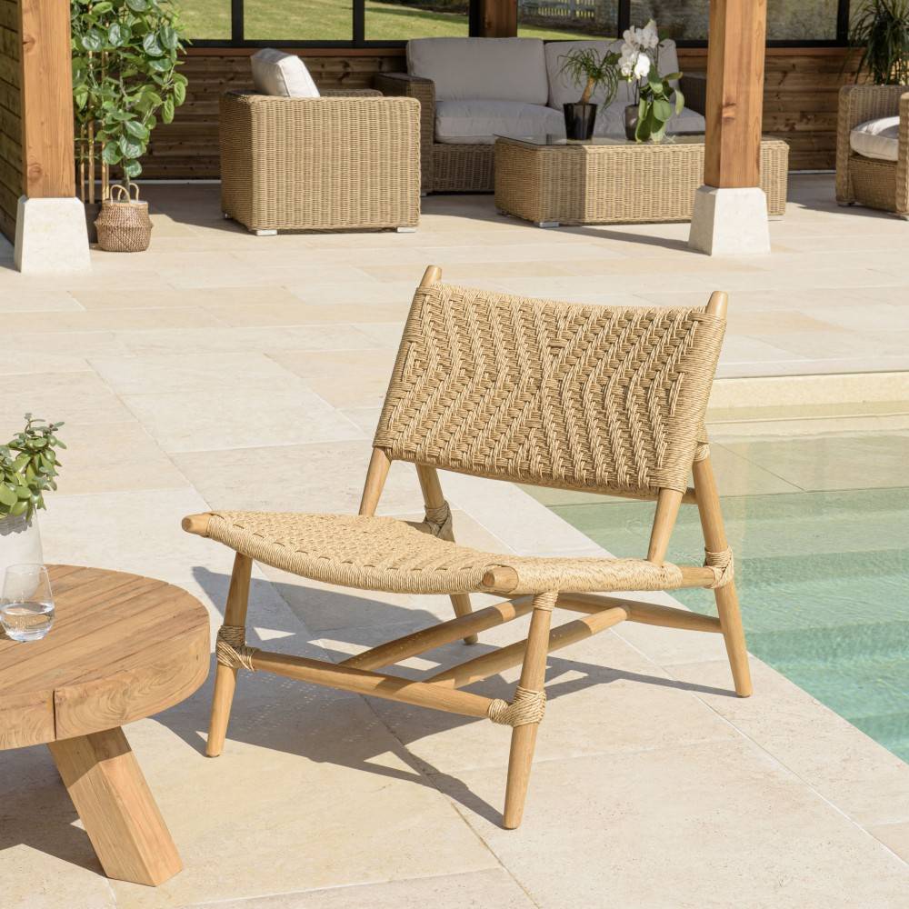 VALERIA - Lot de 2 fauteuils lounge jardin en bois teck rotin relief - Image 2