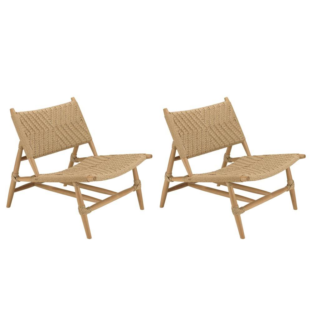 VALERIA - Lot de 2 fauteuils lounge jardin en bois teck rotin relief - Image 1