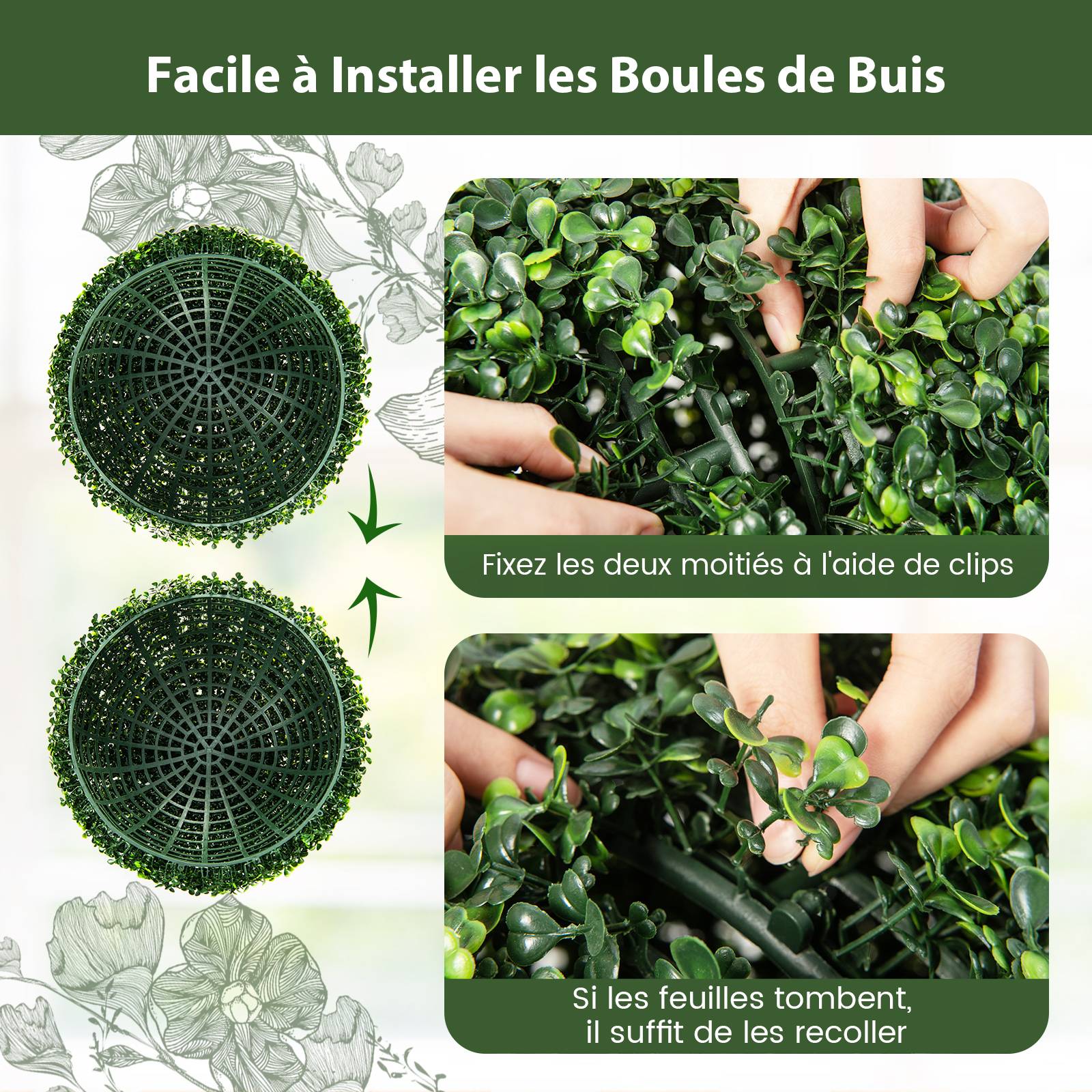 2 Boules de Buis Artificielles 48 cm Résistantes aux UV - Image 5