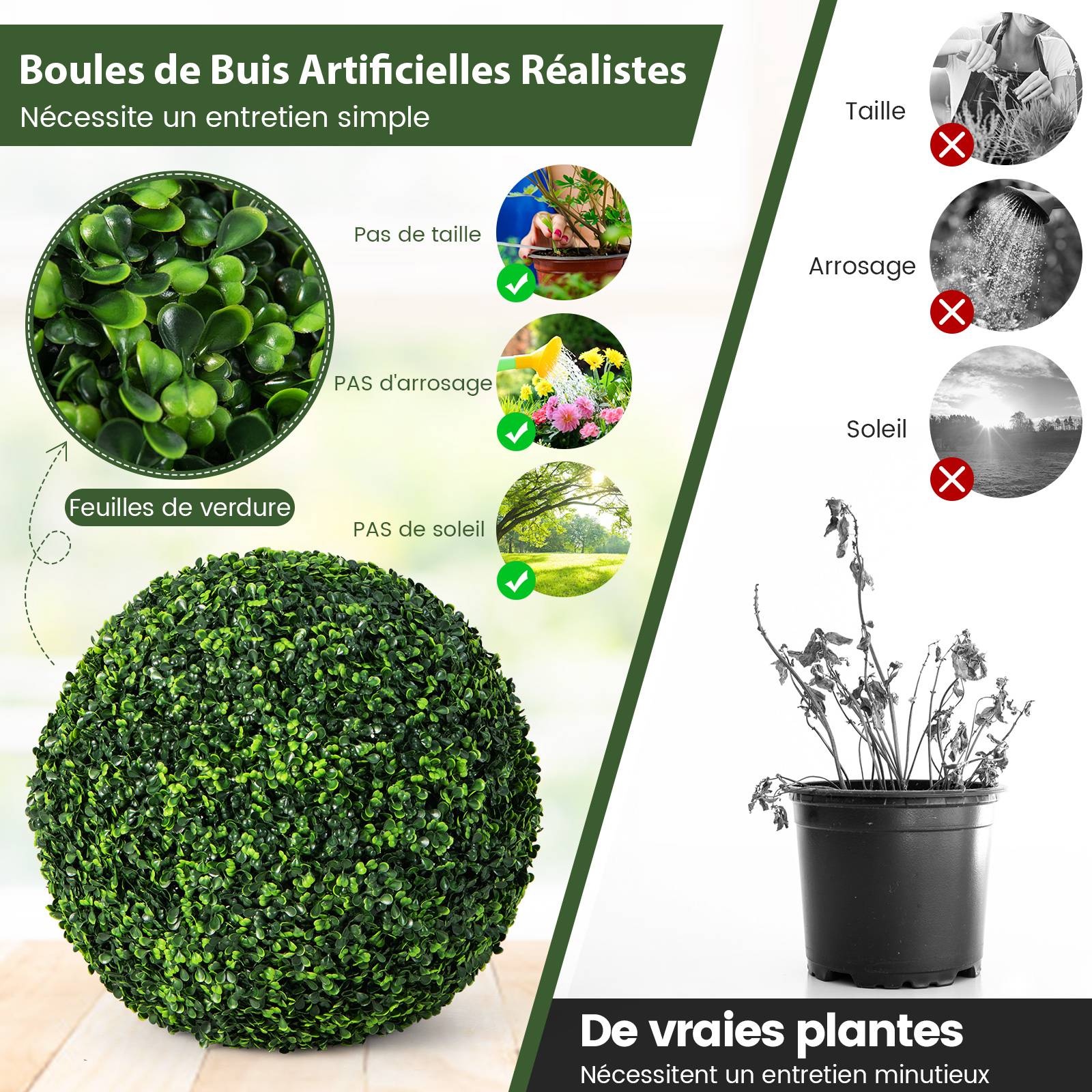 2 Boules de Buis Artificielles 48 cm Résistantes aux UV - Image 7