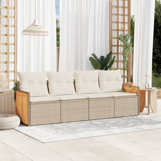 Salon de jardin 4 places pour balcon en résine tressée modulable confortable Beige – ComfortXL Outdoor Living - Image 1