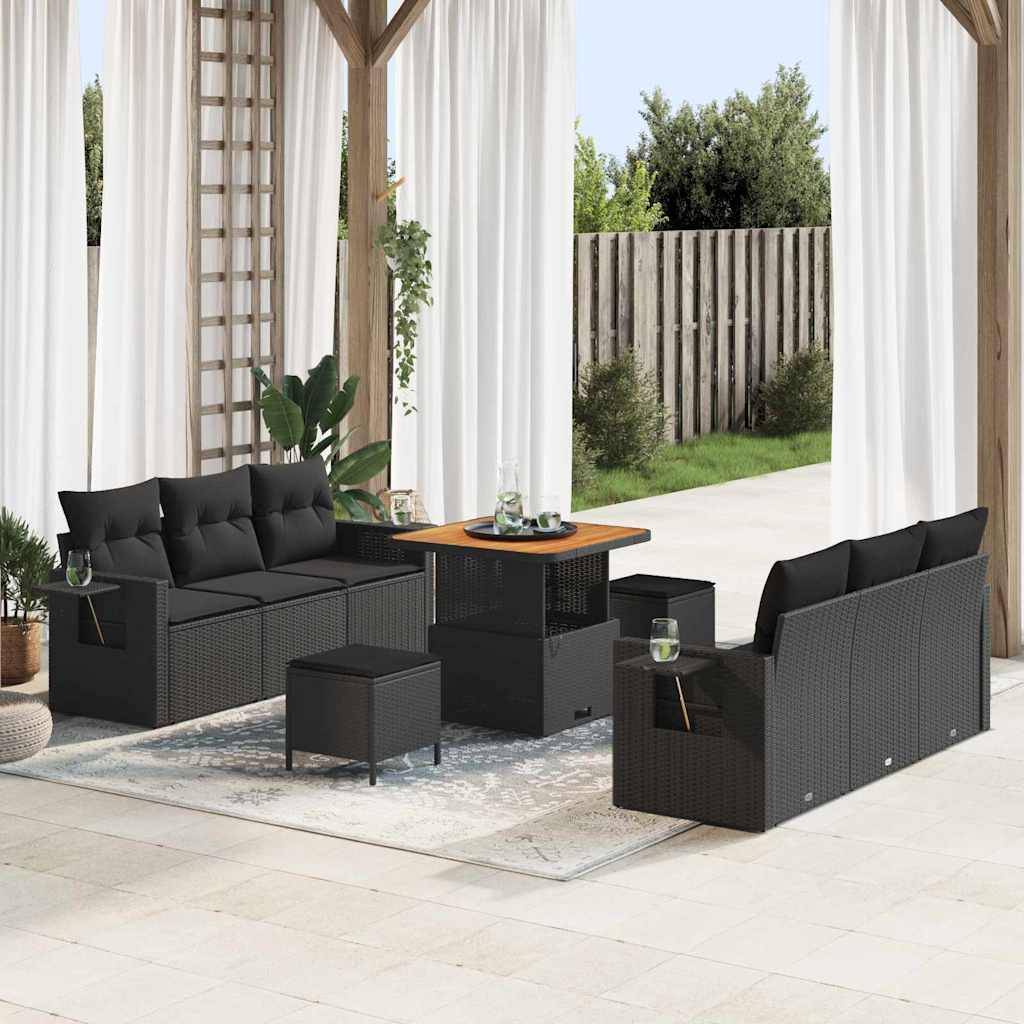ComfortXL - Salon de jardin 8 places polyrotin et acacia avec hauteur réglable pour repas en extérieur Noir – ComfortXL Outdoor Living - Image 1