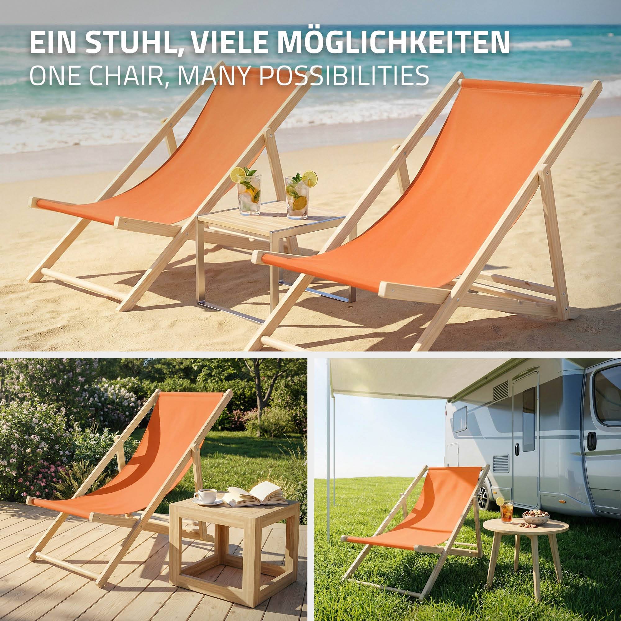 Ecd-Germany - Set 5x Chaise longue de jardin pliable orange en bois chiliennes 3 positions de couchage jusqu'à 120 kg usage intérieur extérieur balcon terrasse - Imagen 7