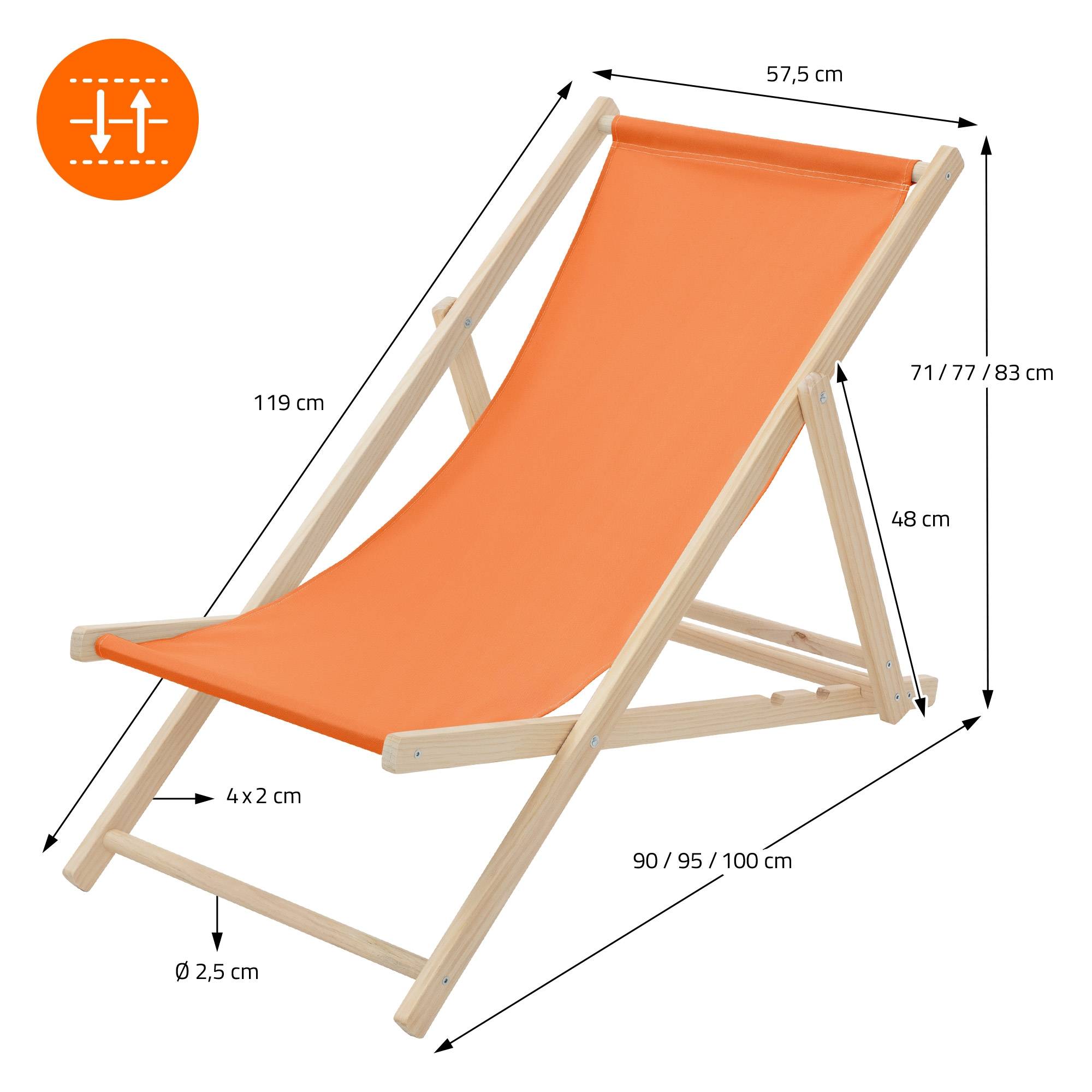 Ecd-Germany - Set 5x Chaise longue de jardin pliable orange en bois chiliennes 3 positions de couchage jusqu'à 120 kg usage intérieur extérieur balcon terrasse - Imagen 9