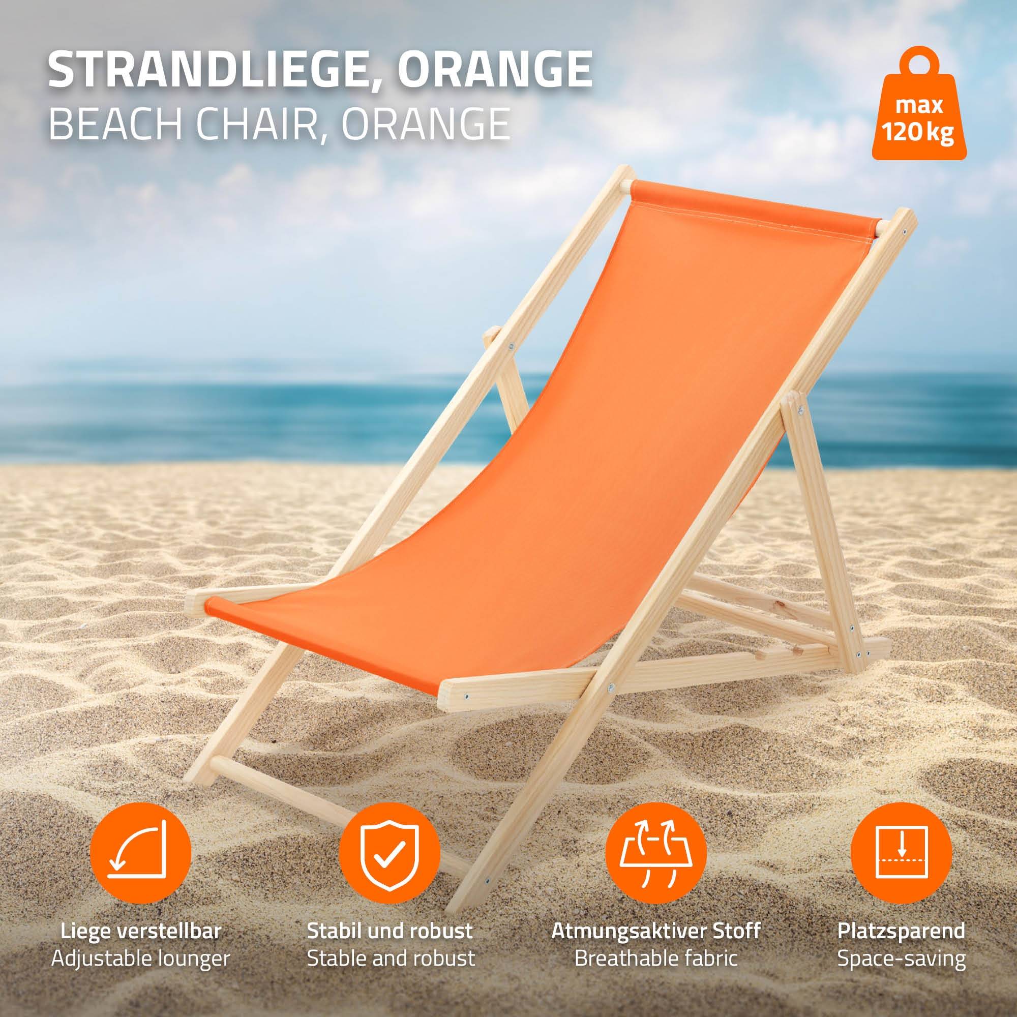 Ecd-Germany - Set 5x Chaise longue de jardin pliable orange en bois chiliennes 3 positions de couchage jusqu'à 120 kg usage intérieur extérieur balcon terrasse - Imagen 3