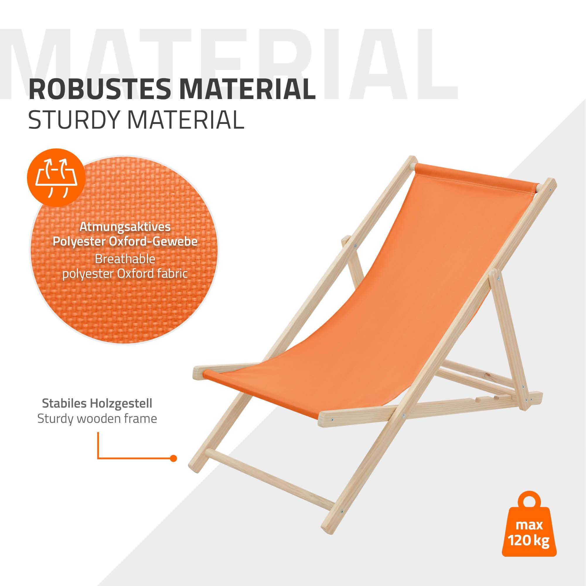 Ecd-Germany - Set 5x Chaise longue de jardin pliable orange en bois chiliennes 3 positions de couchage jusqu'à 120 kg usage intérieur extérieur balcon terrasse - Imagen 8
