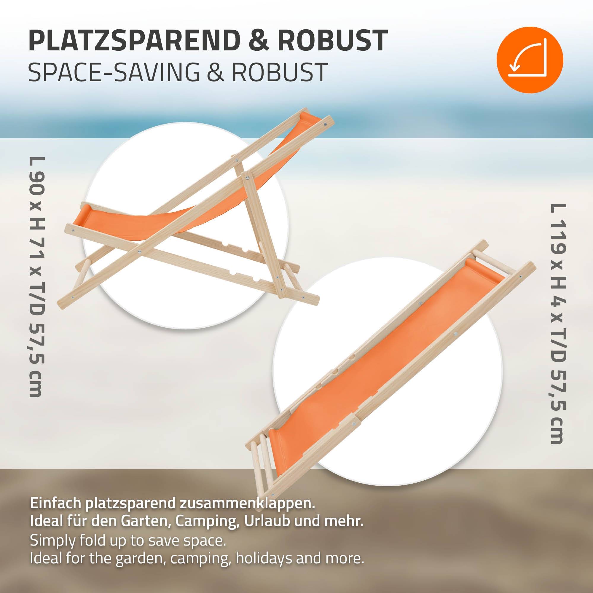 Ecd-Germany - Set 5x Chaise longue de jardin pliable orange en bois chiliennes 3 positions de couchage jusqu'à 120 kg usage intérieur extérieur balcon terrasse - Imagen 6