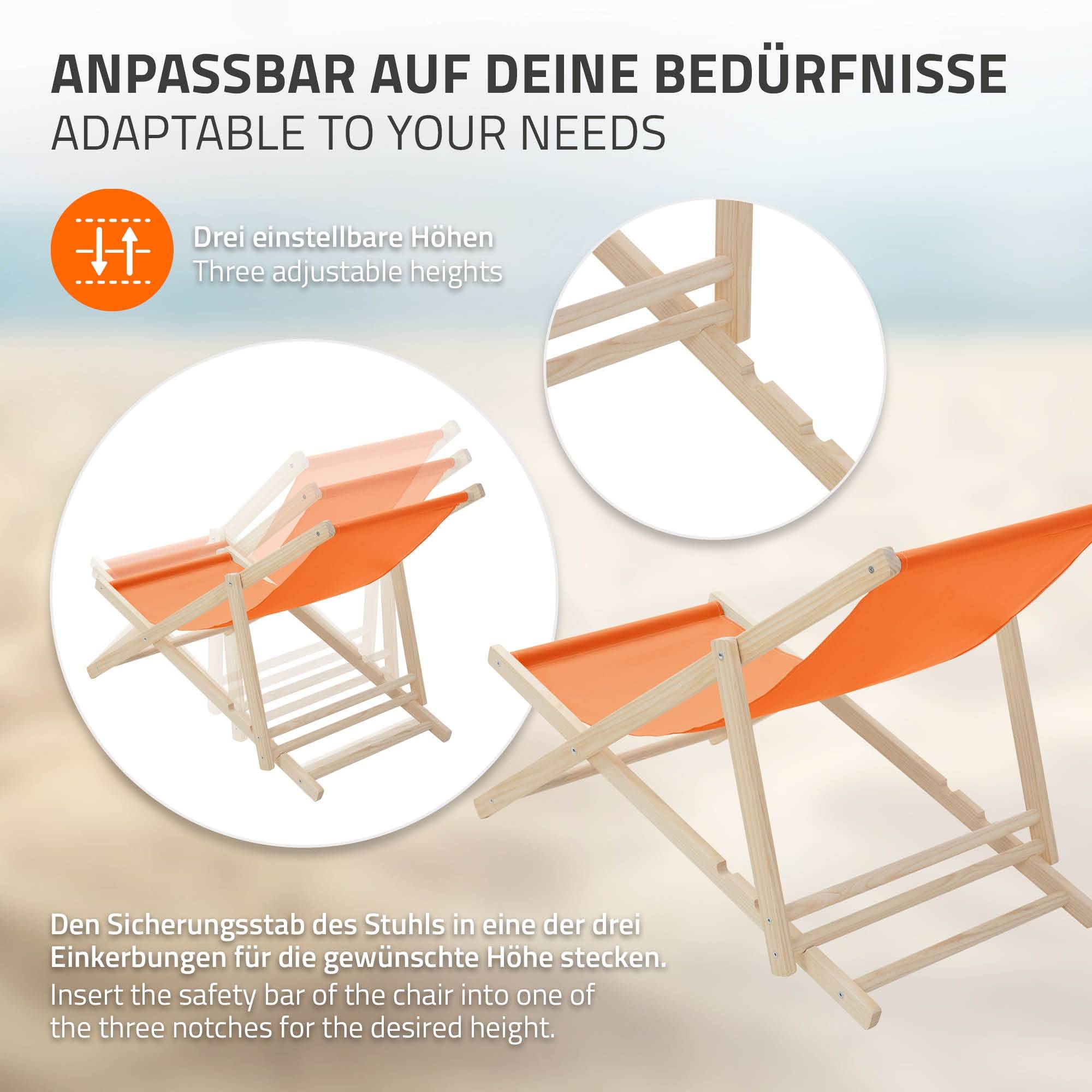 Ecd-Germany - Set 5x Chaise longue de jardin pliable orange en bois chiliennes 3 positions de couchage jusqu'à 120 kg usage intérieur extérieur balcon terrasse - Imagen 5