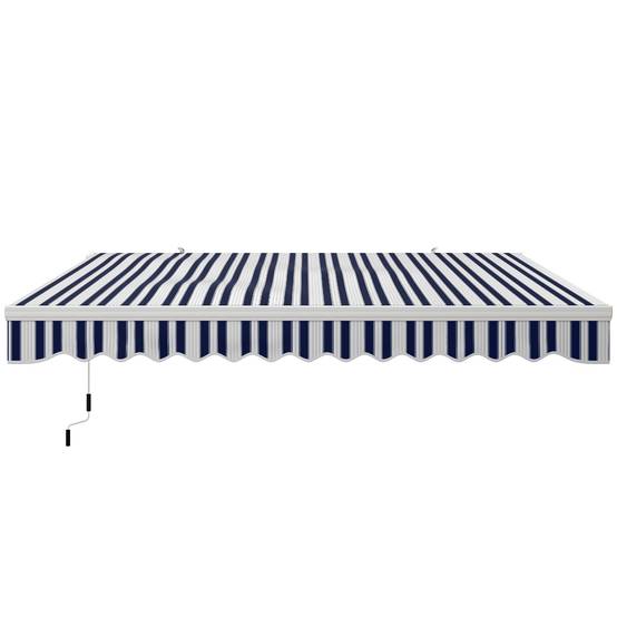 Sans Marque - Store banne rétractable à manivelle, armature métallique, polyester, bleu et blanc, 3,95 x 2,45 x 3,50 m - Image 2
