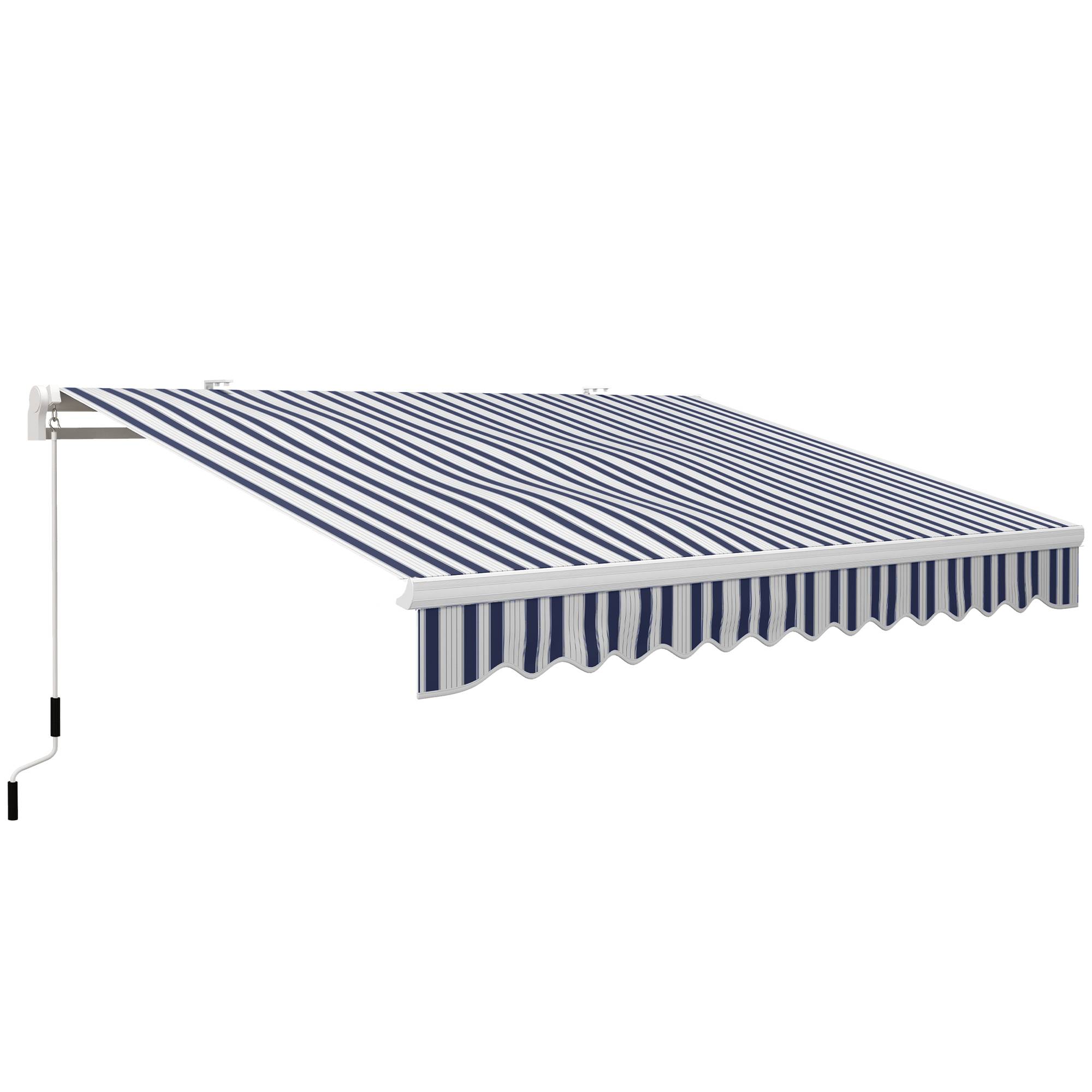 Sans Marque - Store banne rétractable à manivelle, armature métallique, polyester, bleu et blanc, 3,95 x 2,45 x 3,50 m - Image 1
